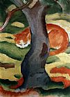 Franz Marc Canvas Paintings - Katze unter einem Baum